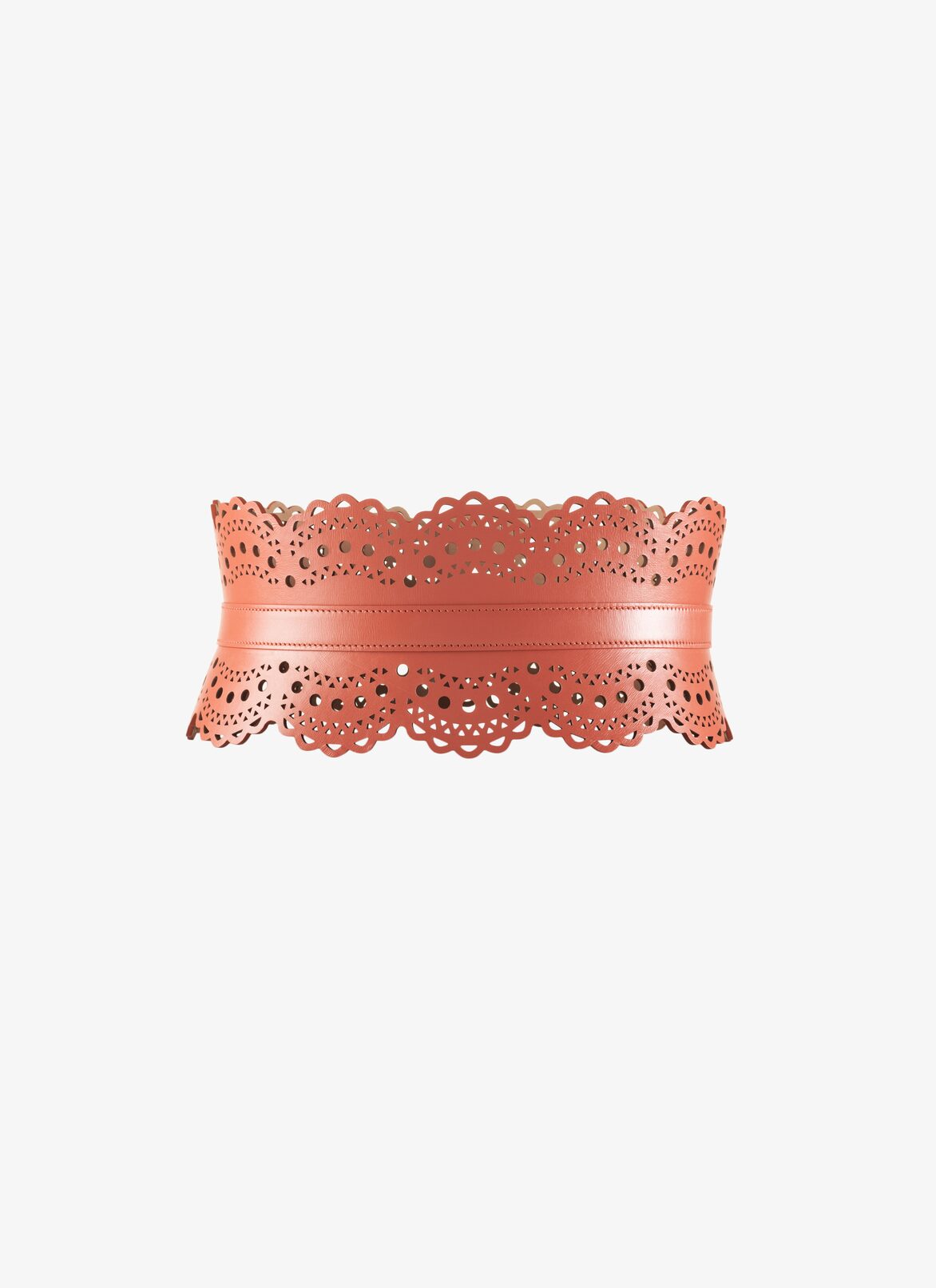 Laser Cut Calfskin Corset Belt ALAÏA BEIGE LASER CUT CALFSKIN CORSET BELT